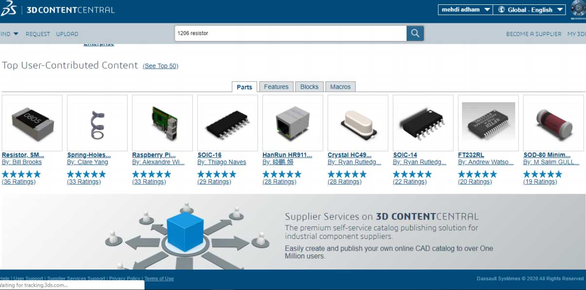 جستجوی مدل سه بعدی مقاومت 1206 در سایت 3dcontentcentral